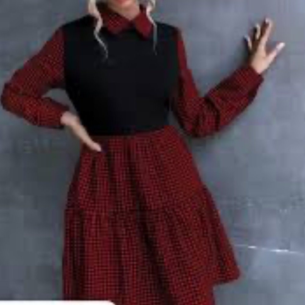 Preppy Red/Black Twee Gingham Tartan Plaid Dress Schoolgirl Size Medium Modest